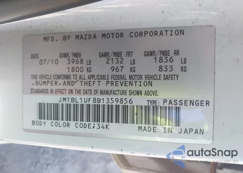 2011 Mazda Mazda3 I Sport from USA, damaged, VIN JM1BL1UF8B1359856